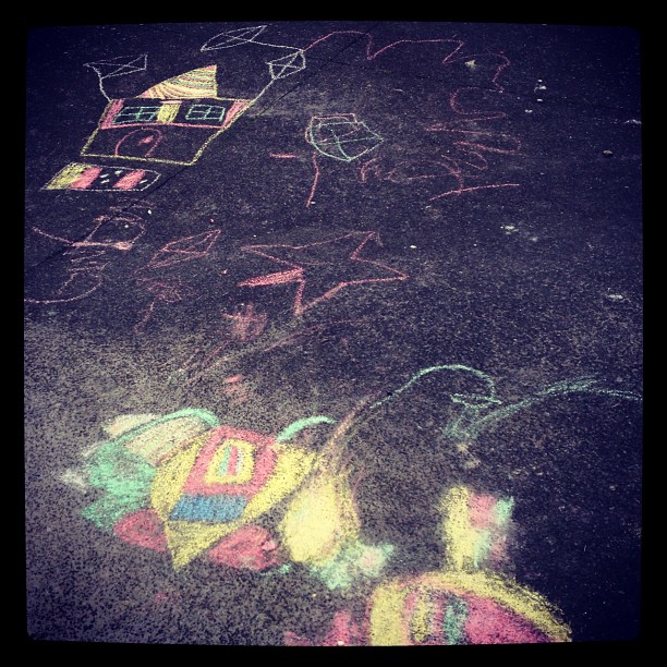 Kids + chalk + driveway